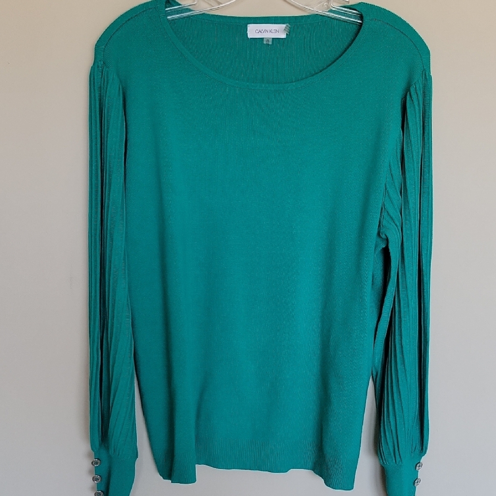 Calvin Klein Teal Knit Sweater with ribbed sleeves size XL